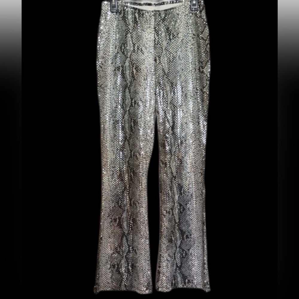 Sequin Snake Print Flared Leg Women's Pants Sz Small NWT